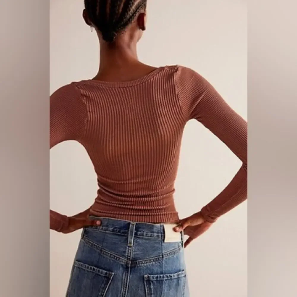 Free People Intimately Clean Slate Seamless Scoop Neck Layering Top Tan Size M/L